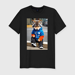 Мужская slim-футболка Уличный волчонок-хулиган - нейросеть