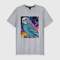 Мужская slim-футболка Волнистый синий попугай
