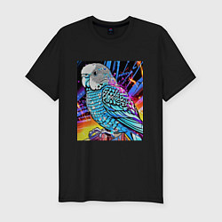 Мужская slim-футболка Волнистый синий попугай
