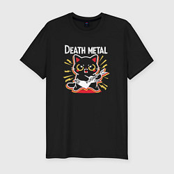 Футболка slim-fit Death metal - котик с гитарой, цвет: черный