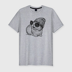 Футболка slim-fit Морская свинка в очках и шапке, цвет: меланж