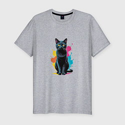 Мужская slim-футболка Кошка яркая грациозность