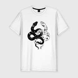 Мужская slim-футболка Змеи инь и янь - черное белое