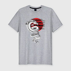 Мужская slim-футболка Тату японский дракон с красным солнцем