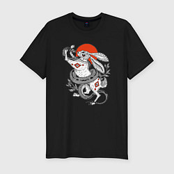 Мужская slim-футболка Борьба зайца со змеей
