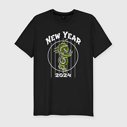 Мужская slim-футболка 2024 год деревянный дракон
