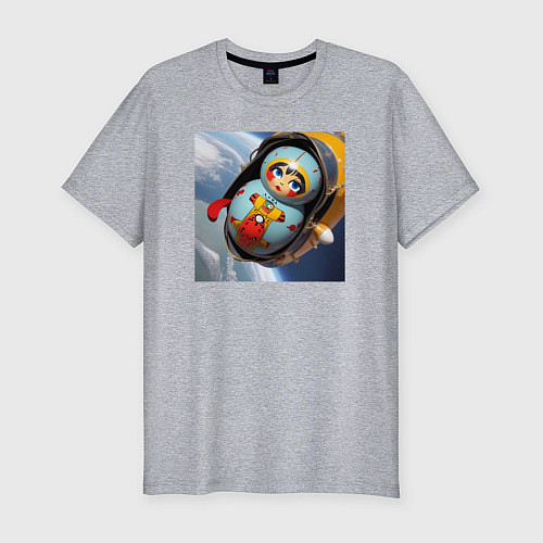 Мужская slim-футболка Матрешка астронавт / Меланж – фото 1