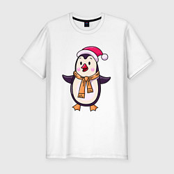 Мужская slim-футболка Праздничный пингвин