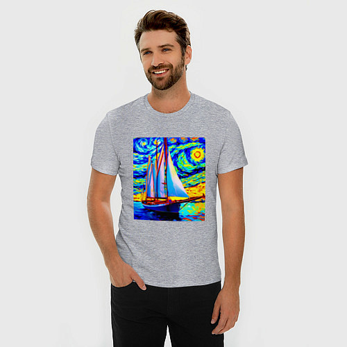 Мужская slim-футболка Парусная яхта / Меланж – фото 3