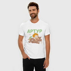 Футболка slim-fit Артур мальчик с большой собакой, цвет: белый — фото 2