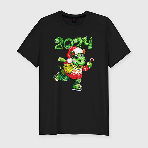 Мужская slim-футболка Новогодний дракон 2024 / Черный – фото 1