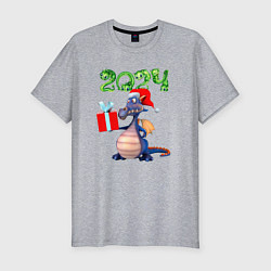 Футболка slim-fit Синий дракон с подарком, цвет: меланж