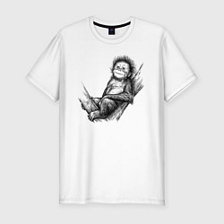 Футболка slim-fit Гиббон малыш на дереве, цвет: белый
