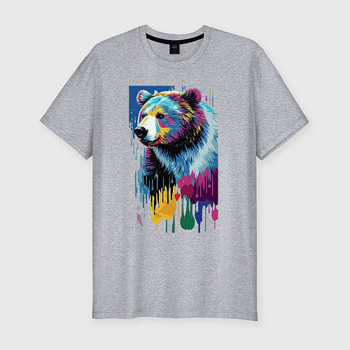 Мужская slim-футболка Color bear - painting - neural network / Меланж – фото 1