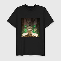 Футболка slim-fit Эрен Йегер и атакующий титан, цвет: черный