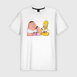 Мужская slim-футболка Питер и Гомер едят пончики