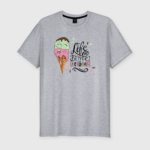 Мужская slim-футболка Life is better with ice cream / Меланж – фото 1