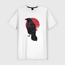 Мужская slim-футболка Ворон на красном круге