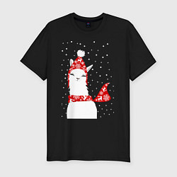 Мужская slim-футболка Лама - альпака в шапочке и шарфе