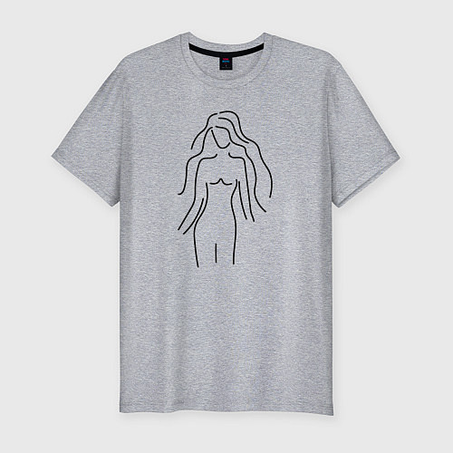 Мужская slim-футболка Нежный женский лайн-арт силуэт / Меланж – фото 1