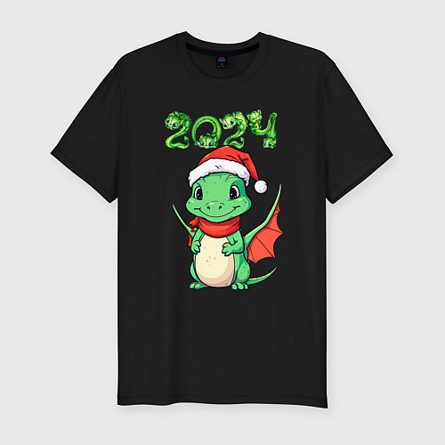 Мужская slim-футболка Милый дракончик 2024 / Черный – фото 1