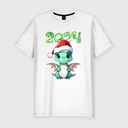 Футболка slim-fit 2024 символ года милый дракончик, цвет: белый