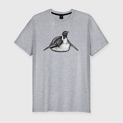 Мужская slim-футболка Пингвин едет с горы