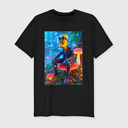 Мужская slim-футболка Bart Simpson among mushrooms - ai art