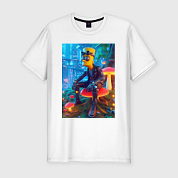 Мужская slim-футболка Bart Simpson among mushrooms - ai art