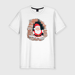 Мужская slim-футболка Дедушка мороз из стены