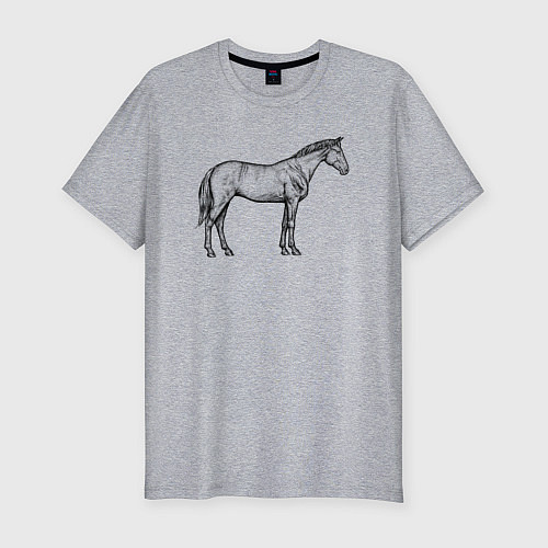 Мужская slim-футболка Лошадь стоит в профиль / Меланж – фото 1