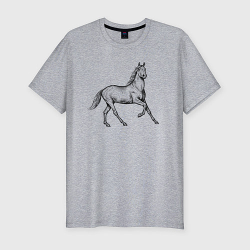 Мужская slim-футболка Лошадь скачет в профиль / Меланж – фото 1
