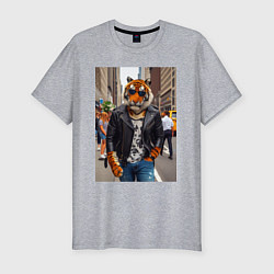 Мужская slim-футболка Cool tiger on the streets of New York - ai art