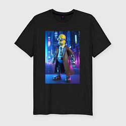 Футболка slim-fit Homer Simpson - cyberpunk - ai art, цвет: черный