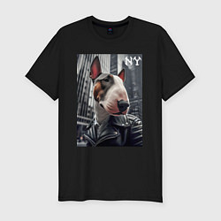 Мужская slim-футболка Dude bull terrier in New York - ai art