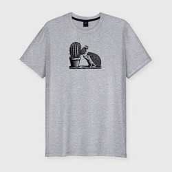 Мужская slim-футболка Ежик и кактус