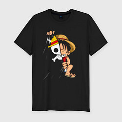 Мужская slim-футболка One Piece Луффи флаг