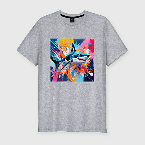 Мужская slim-футболка Акула в краске / Меланж – фото 1