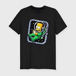 Мужская slim-футболка Барт Симпсон с сэндвичем в космосе - нейросеть