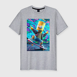 Мужская slim-футболка Скейтбордист Барт Симпсон на фоне граффити