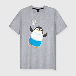 Мужская slim-футболка Пингвин волейболист