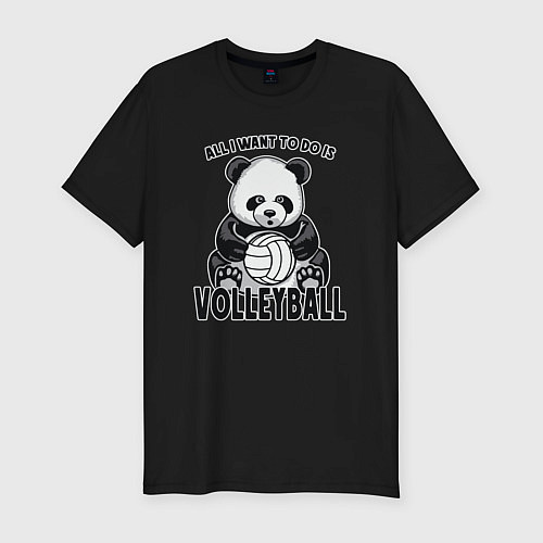 Мужская slim-футболка Panda volleyball / Черный – фото 1