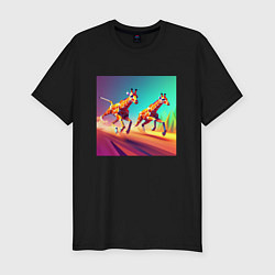 Мужская slim-футболка Два бегущих жирафа в стиле кубизма