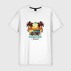Футболка slim-fit Джип Вранглер на фоне шикарного пляжа, цвет: белый