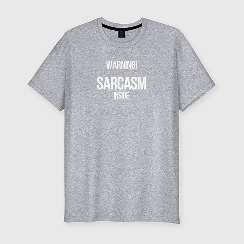 Мужская slim-футболка Внимание - сарказм внутри / Меланж – фото 1