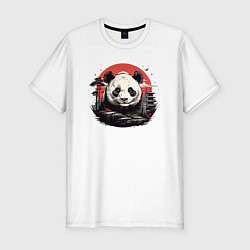 Мужская slim-футболка Панда с красным солнцем