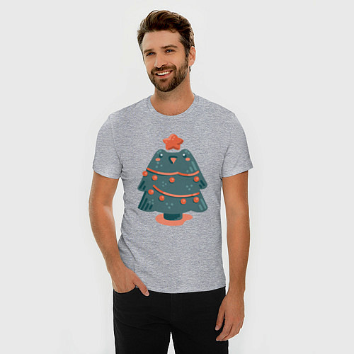 Мужская slim-футболка Веселая елка лягушка / Меланж – фото 3