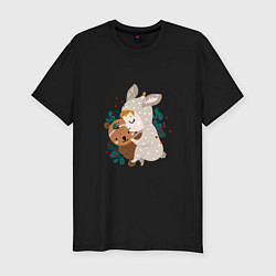 Мужская slim-футболка Малыш зайка с медвежонком