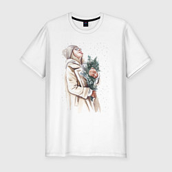 Мужская slim-футболка Девушка на снегу