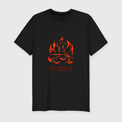 Мужская slim-футболка Огненная лисица-демон / Черный – фото 1